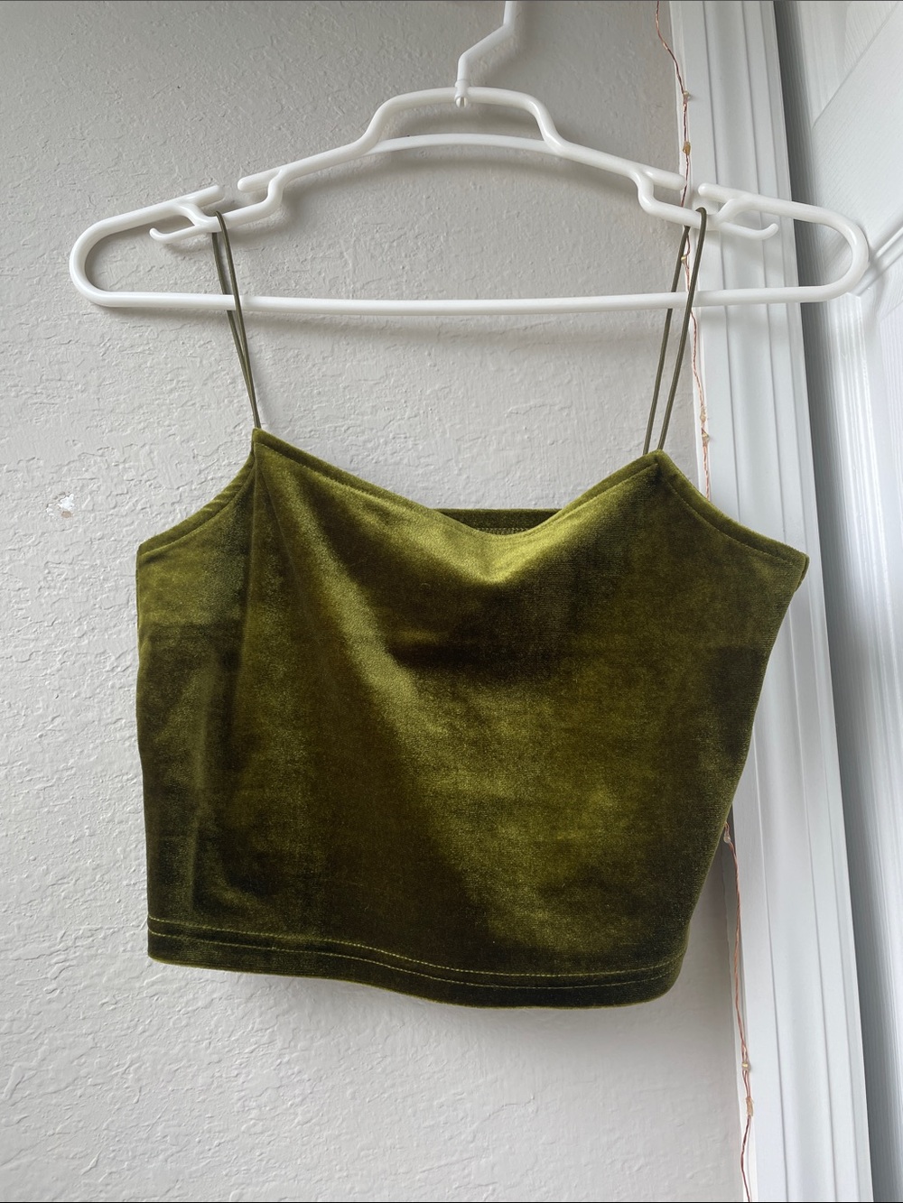 Olive Green Velvet Cowl Neck Crop Top